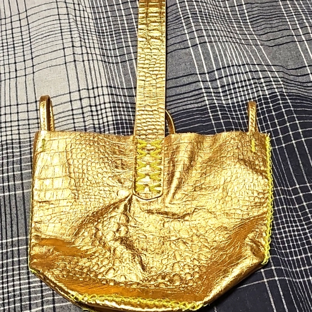 Volta Atelier hand stitched gold  leather clutch